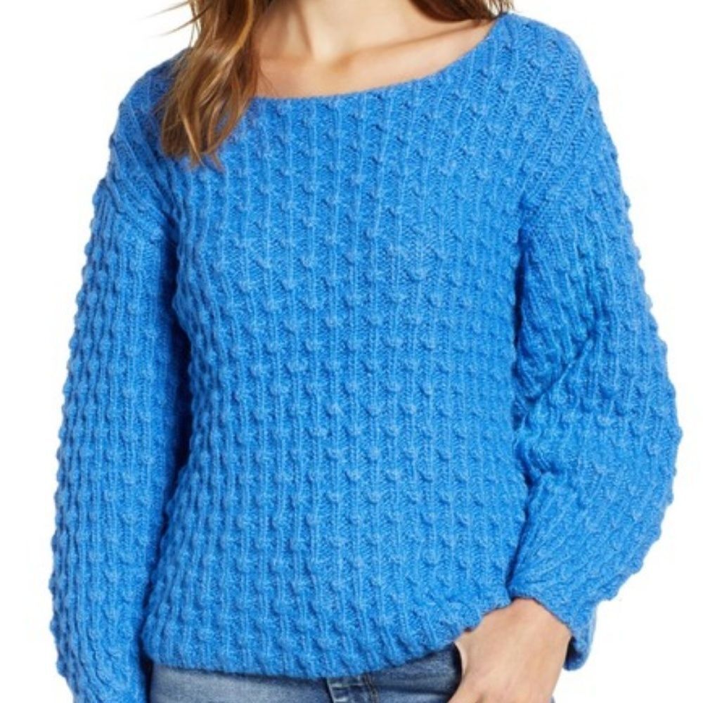 Blue Knot Stitch Textured Chunky Knit Long Sleeve Sweater - Love by Design (NWT)